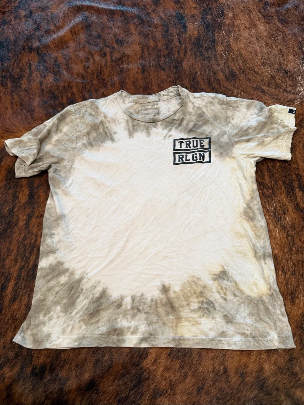 TRUE RELIGION Grey Tie Dye OUTLAWS Short Sleeve Designer Graphic T-shirt Size L